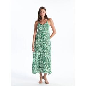 New Look Printed Spagetti Strap Maxi Dress Size 1X NEW Green Cream